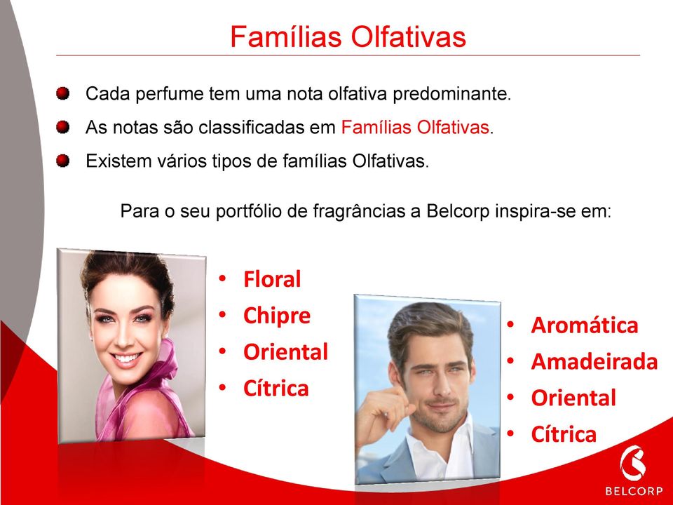 Existem vários tipos de famílias Olfativas.