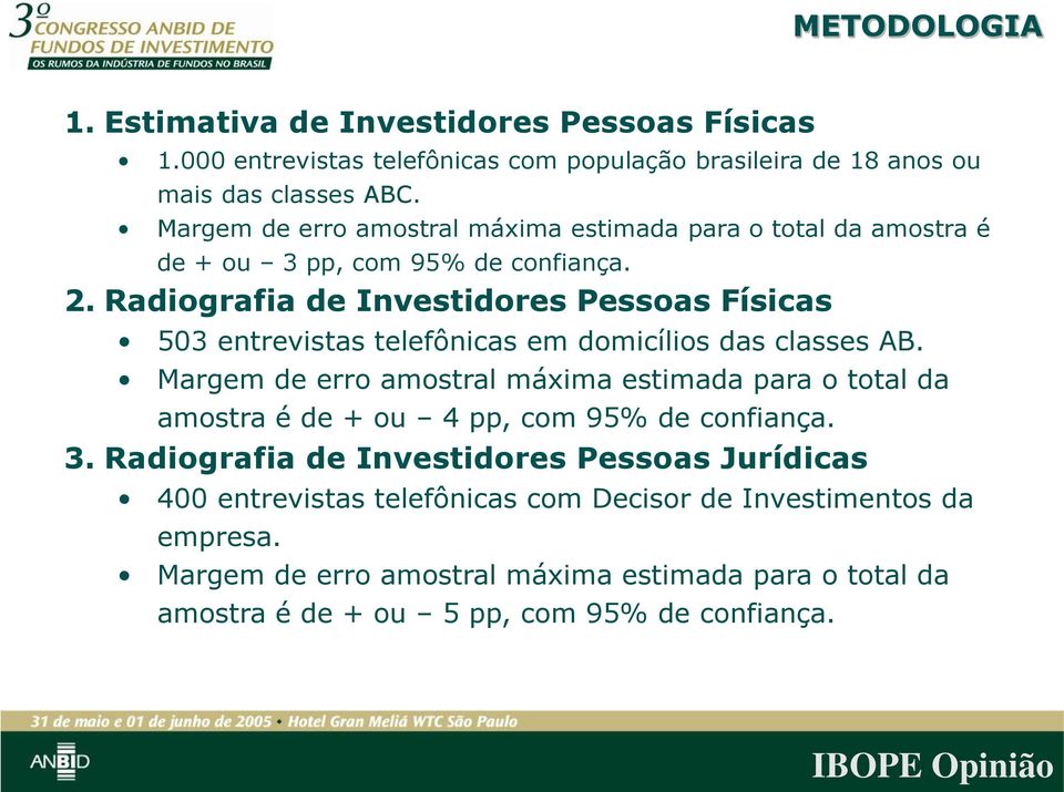 Radiografia de Investidores Pessoas Físicas 503 entrevistas telefônicas em domicílios das classes AB.