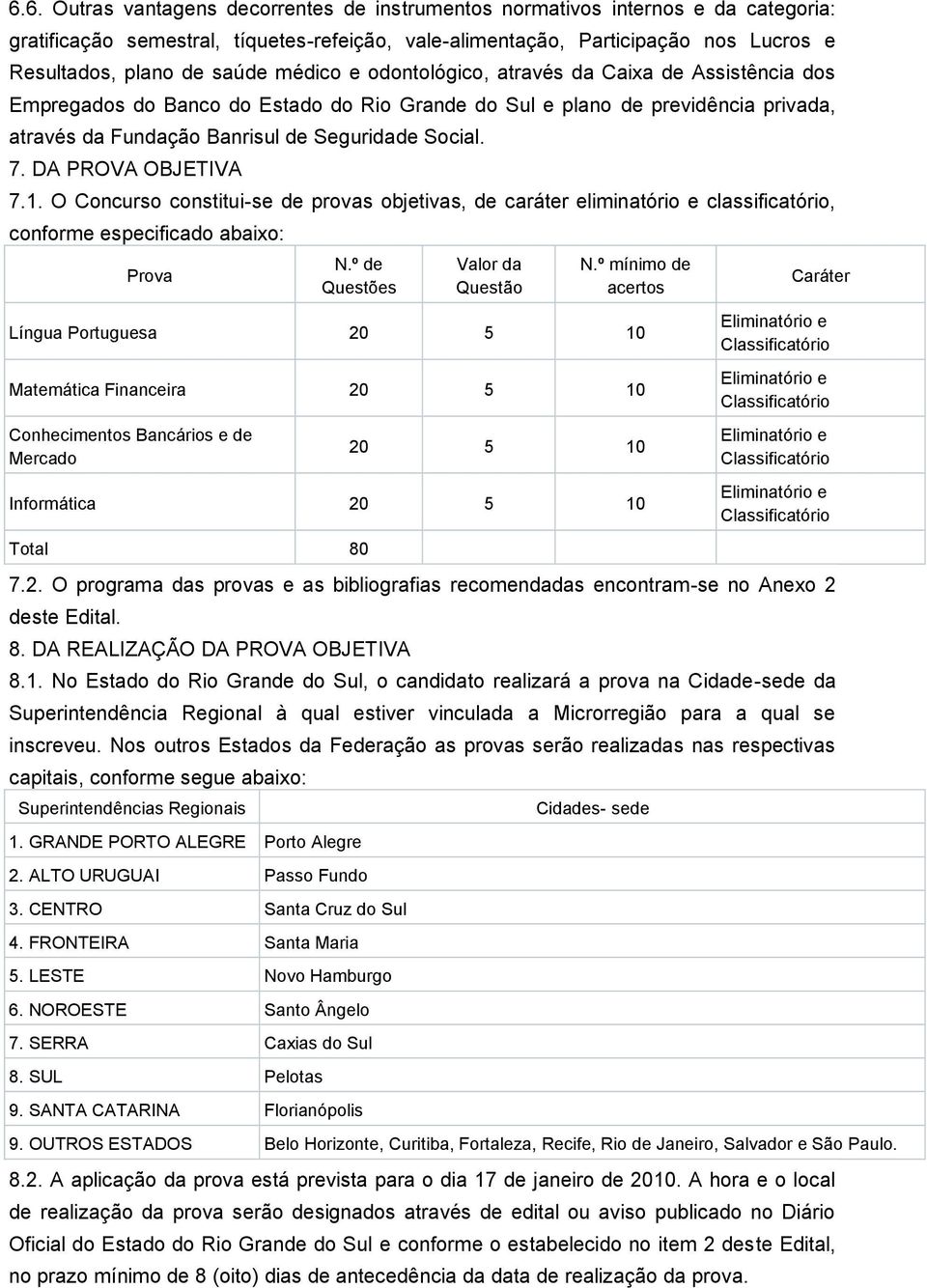 DA PROVA OBJETIVA 7.1. O Concurso constitui-se de provas objetivas, de caráter eliminatório e classificatório, conforme especificado abaixo: Prova N.º de Questões Valor da Questão N.