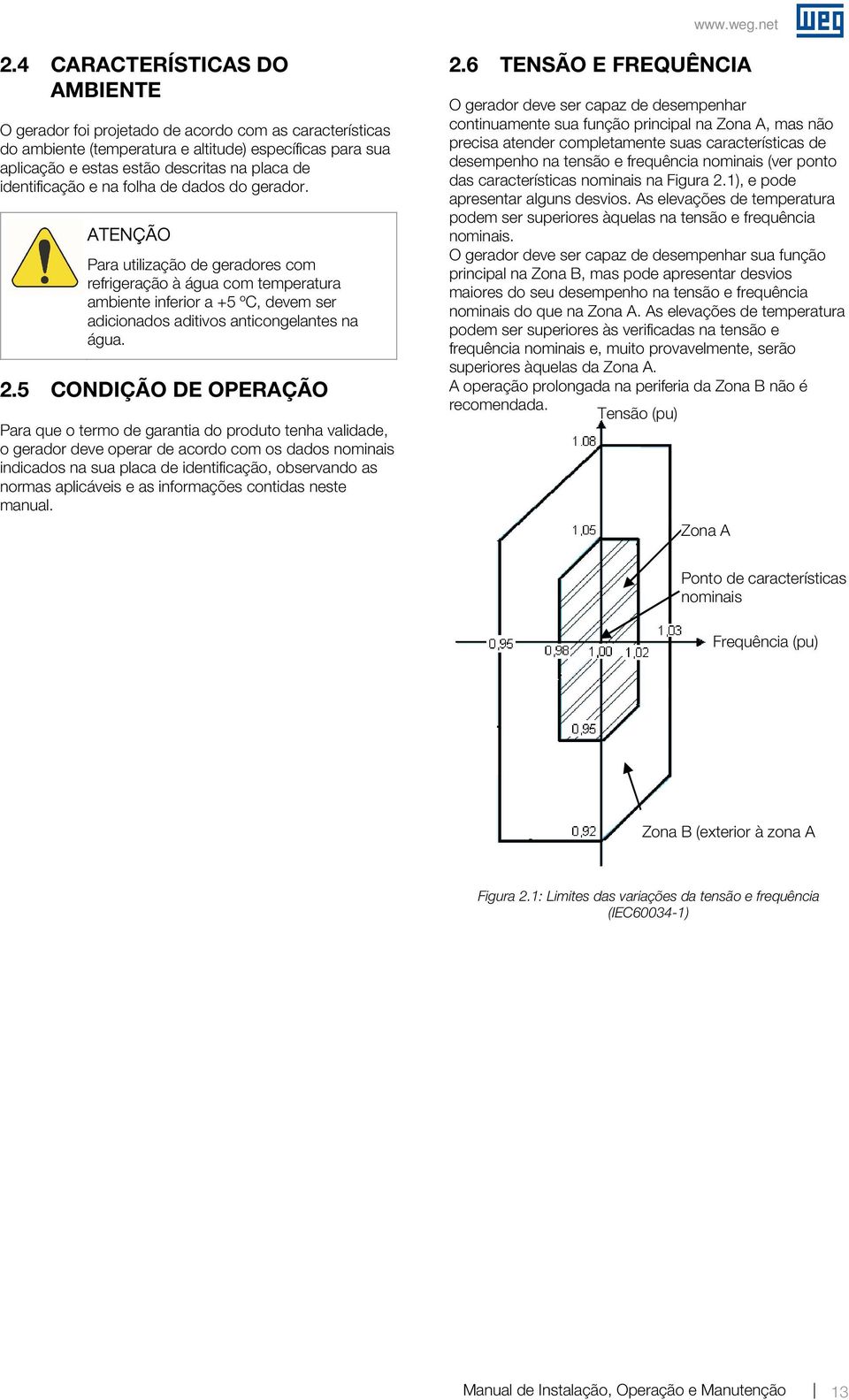 5 CONDIÇÃO DE OPERAÇÃO Para que o termo de garantia do produto tenha validade, o gerador deve operar de acordo com os dados nominais indicados na sua placa de identificação, observando as normas