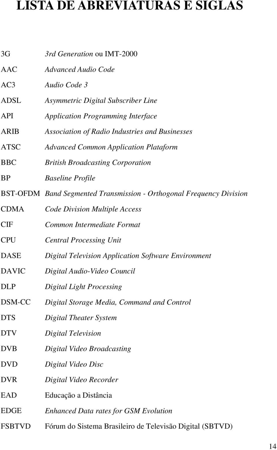 Division CDMA CIF CPU DASE DAVIC DLP DSM-CC DTS DTV DVB DVD DVR EAD EDGE FSBTVD Code Division Multiple Access Common Intermediate Format Central Processing Unit Digital Television Application