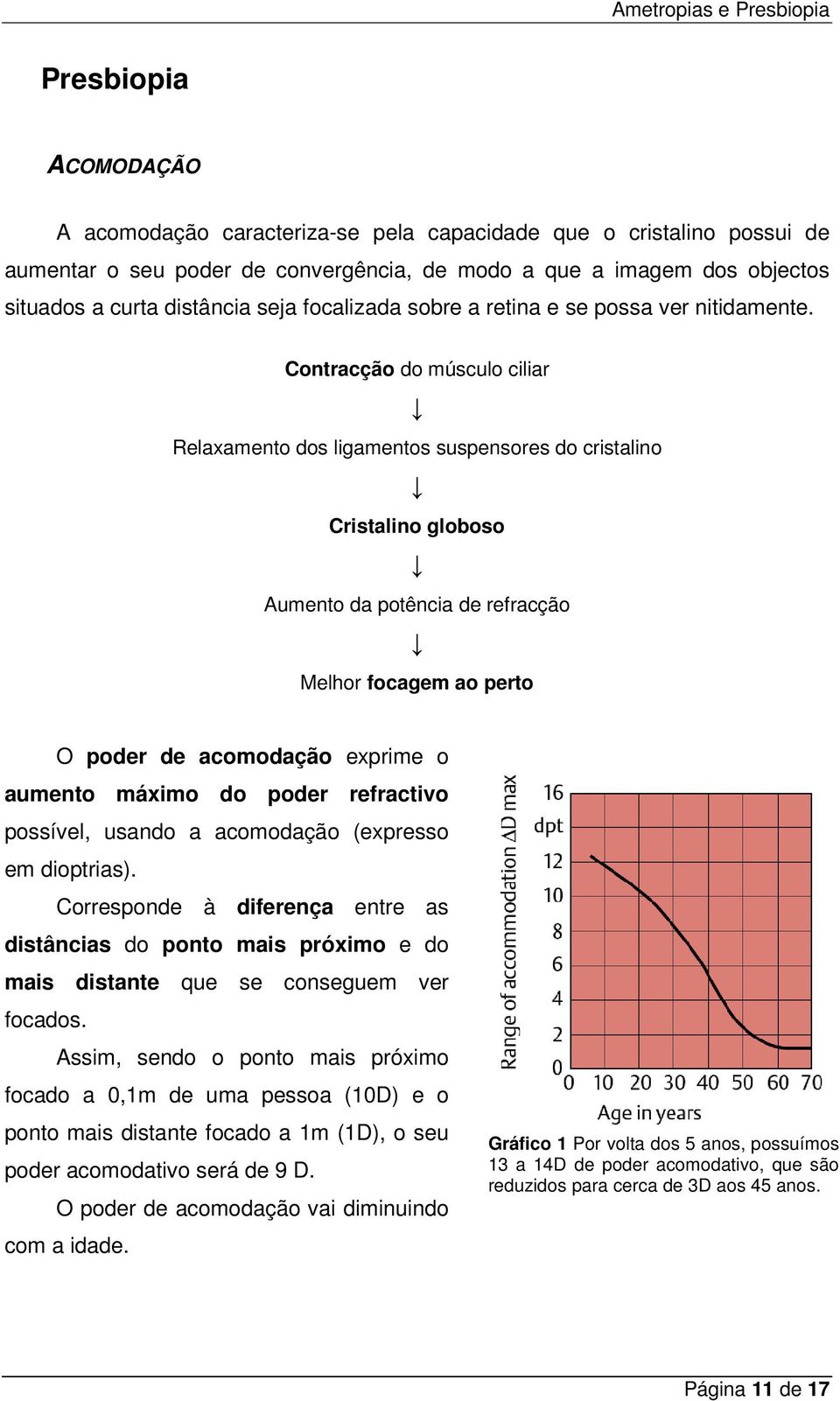 Contracção do músculo ciliar Relaxamento dos ligamentos suspensores do cristalino Cristalino globoso Aumento da potência de refracção Melhor focagem ao perto O poder de acomodação exprime o aumento