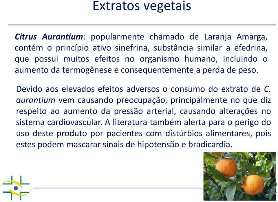 Devido aos elevados efeitos adversos o consumo do extrato de C.