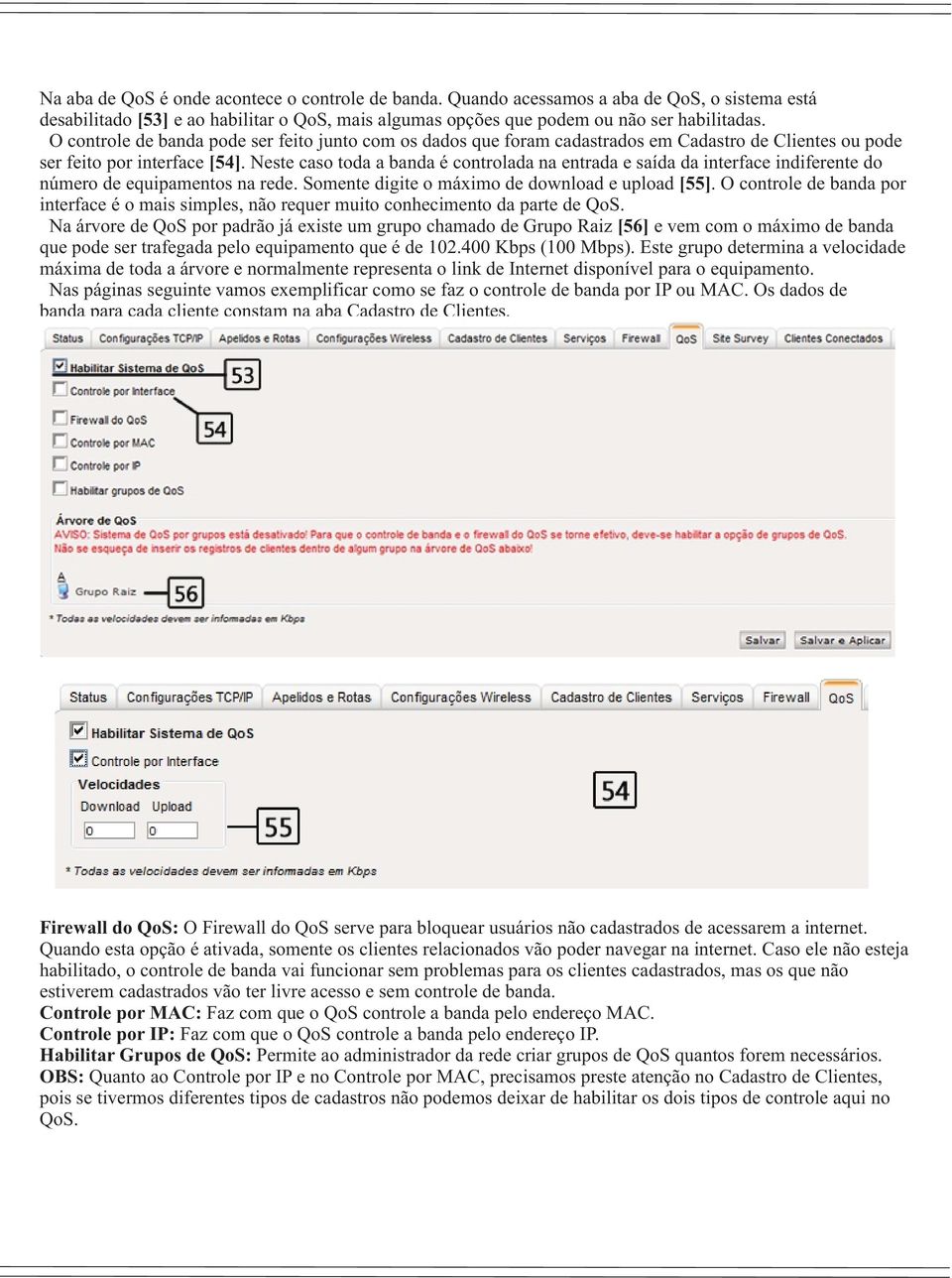 Neste caso toda a banda é controlada na entrada e saída da interface indiferente do número de equipamentos na rede. Somente digite o máximo de download e upload [55].