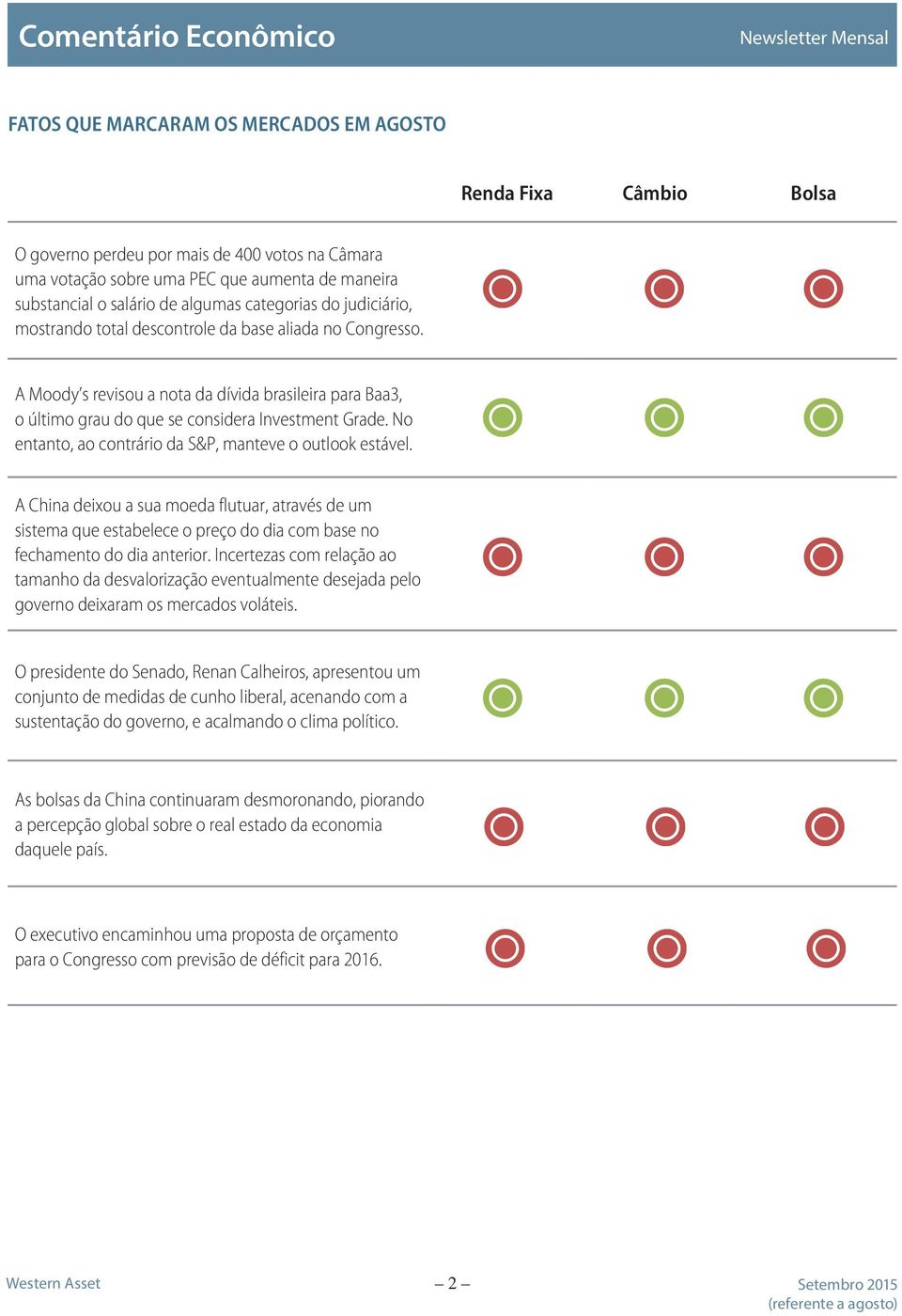 A Moody s revisou a nota da dívida brasileira para Baa3, o último grau do que se considera Investment Grade. No entanto, ao contrário da S&P, manteve o outlook estável.