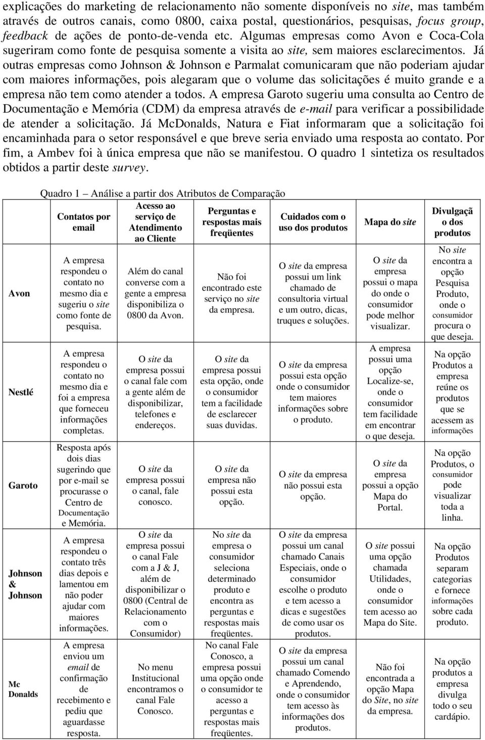 Já outras empresas como Johnson & Johnson e Parmalat comunicaram que não poderiam ajudar com maiores informações, pois alegaram que o volume das solicitações é muito grande e a empresa não tem como