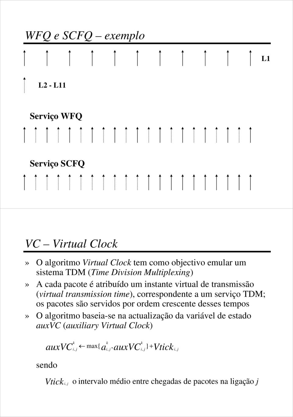 serviço TDM; os pacotes são servidos por ordem crescente desses tempos» O algoritmo baseia-se na actualização da variável de estado auxvc
