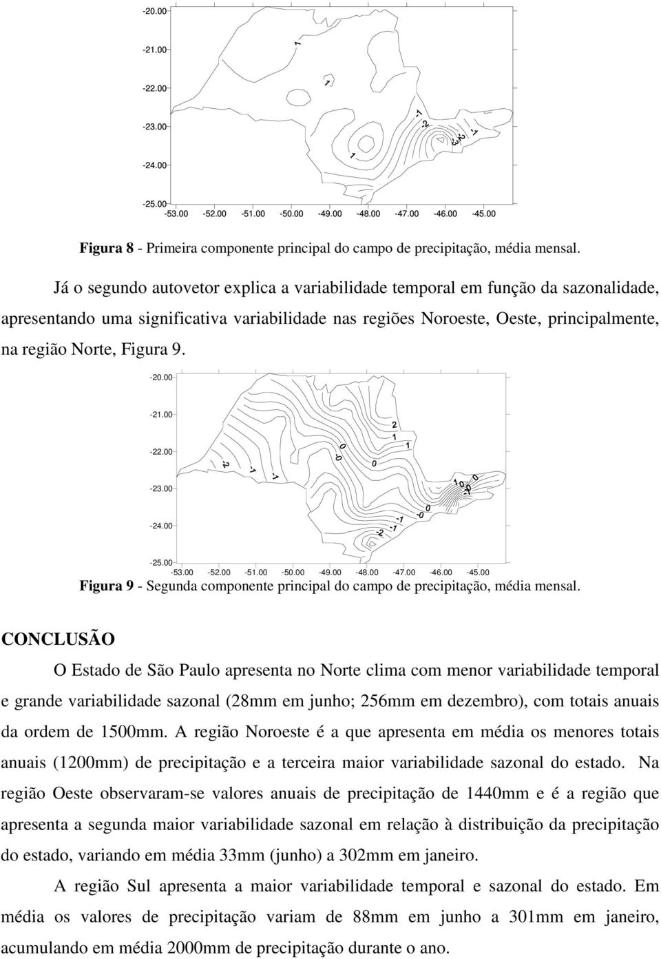 -20.00 Figura 9 - Segunda componente principal do campo de precipitação, média mensal.