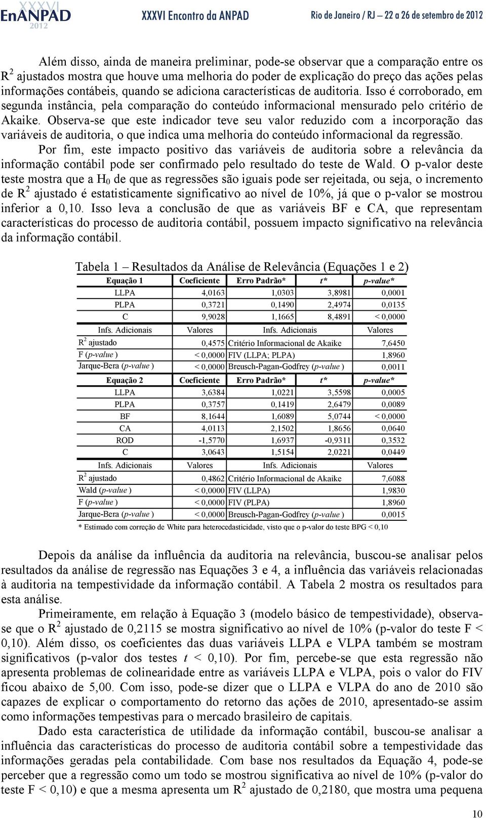 Observa-se que ese indicador eve seu valor reduzido com a incorporação das variáveis de audioria, o que indica uma melhoria do coneúdo informacional da regressão.