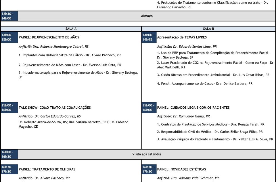 Eduardo Santos Lima, PR 1. Implantes com Hidroxiapatita de Cálcio Dr. Alvaro Pacheco, PR 2. Rejuvenescimento de Mãos com Laser - Dr. Everson Luis Otta, PR 3.