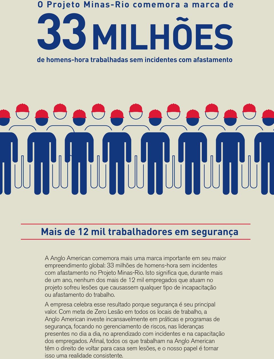 Isto significa que, durante mais de um ano, nenhum dos mais de 12 mil empregados que atuam no projeto sofreu lesões que causassem qualquer tipo de incapacitação ou afastamento do trabalho.