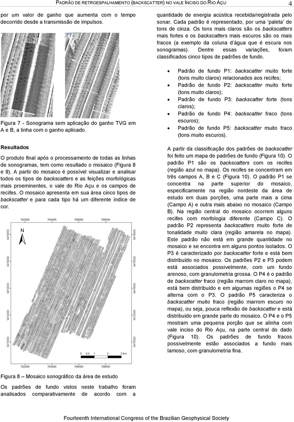 Os tons mais claros são os backscatters mais fortes e os backscatters mais escuros são os mais fracos (a exemplo da coluna d água que é escura nos sonogramas).