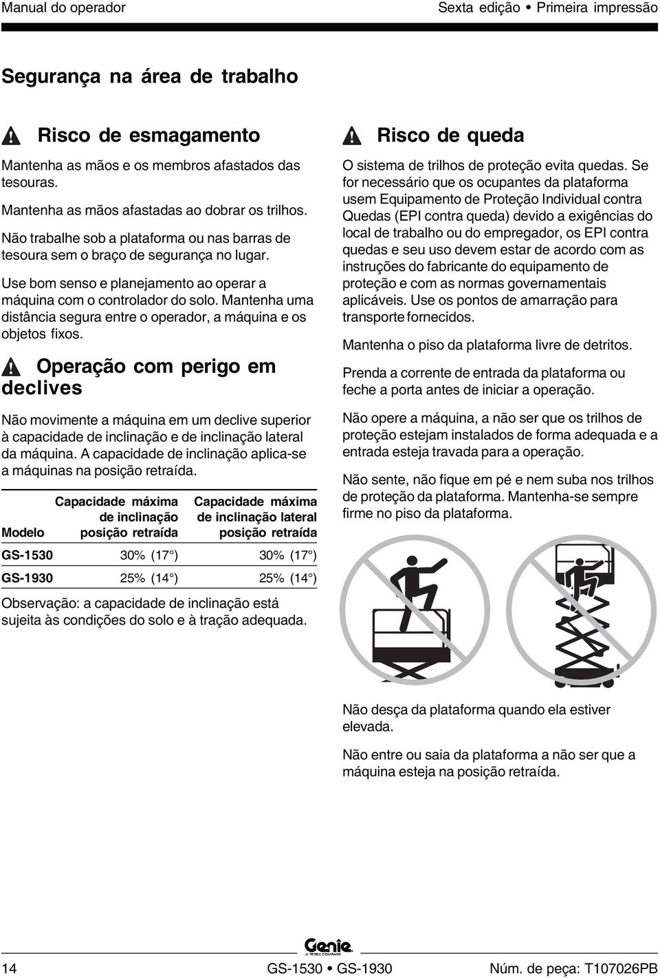 Mantenha uma distância segura entre o operador, a máquina e os objetos fixos.