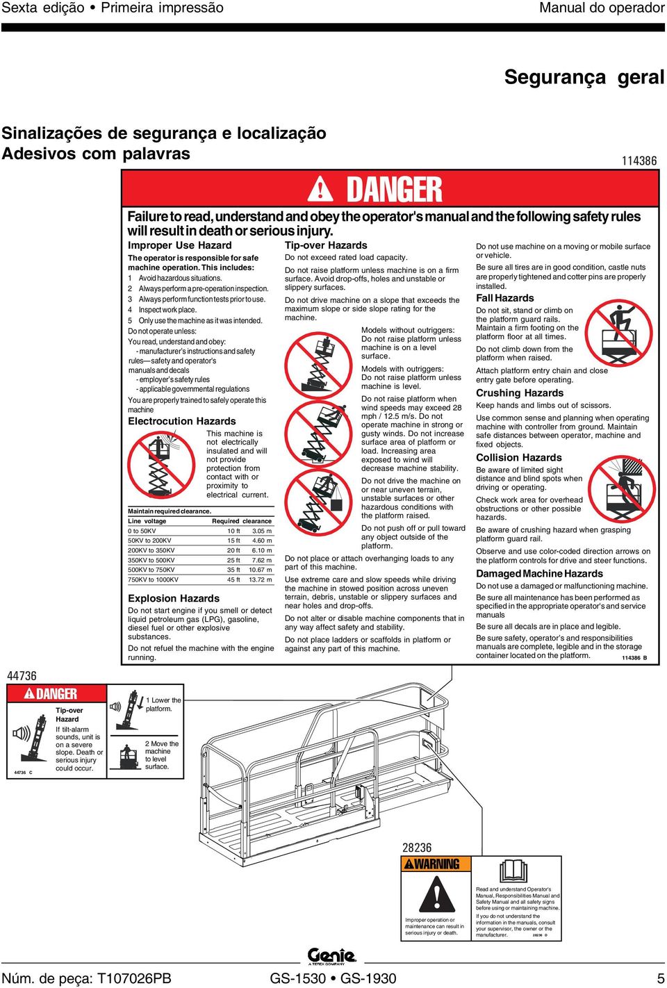 Improper Use Hazard The operator is responsible for safe machine operation. This includes: 1 Avoid hazardous situations. 2 Always perform a pre-operation inspection.