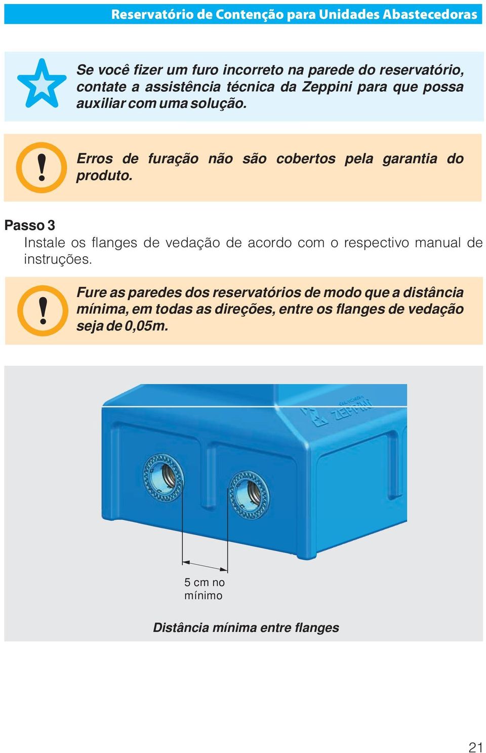 Passo 3 Instale os flanges de vedação de acordo com o respectivo manual de instruções.