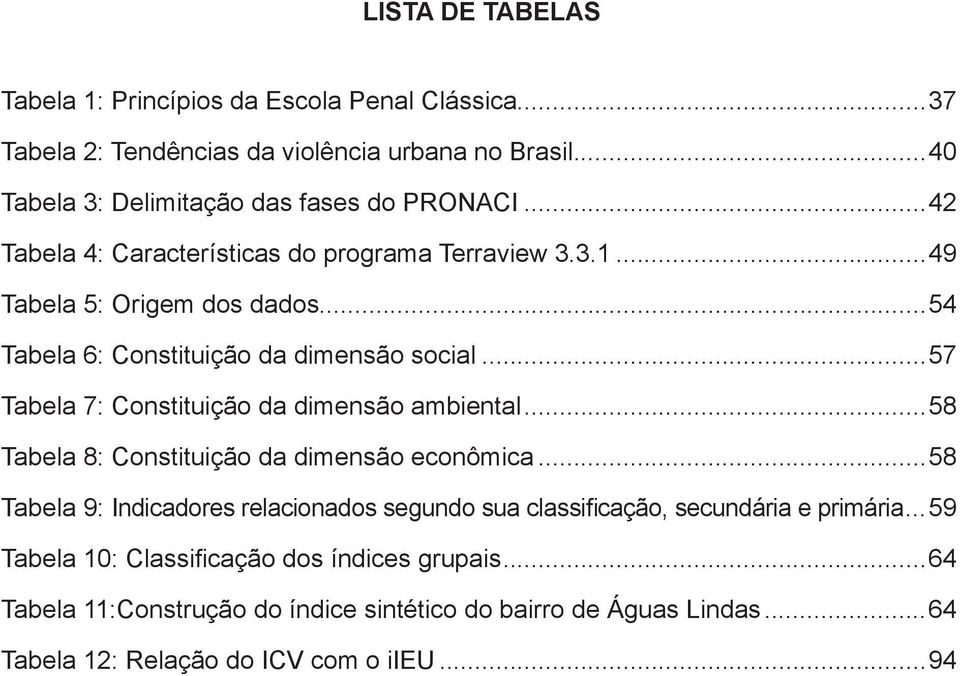 ..57 Tabela 7: Constituição da dimensão ambiental...58 Tabela 8: Constituição da dimensão econômica.