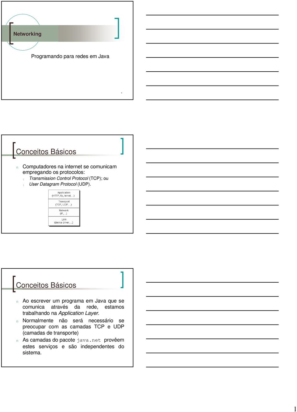 Conceitos Básicos n Ao escrever um programa em Java que se comunica através da rede, estamos trabalhando na Application Layer.