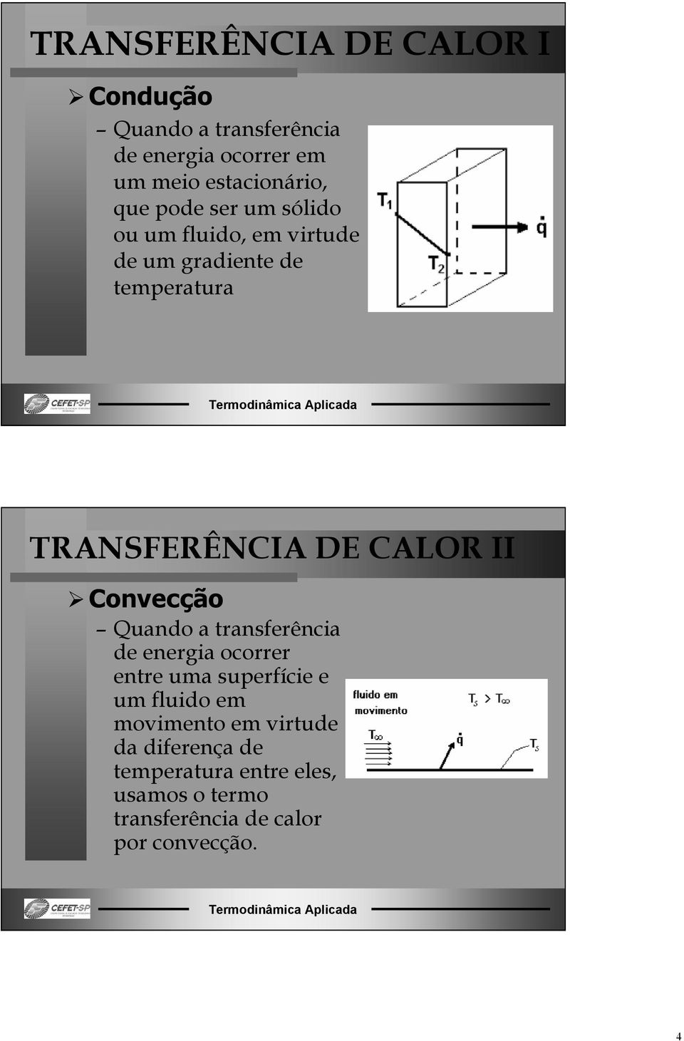 II Convecção Quando a transferência de energia ocorrer entre ua superfície e u fluido e oviento e