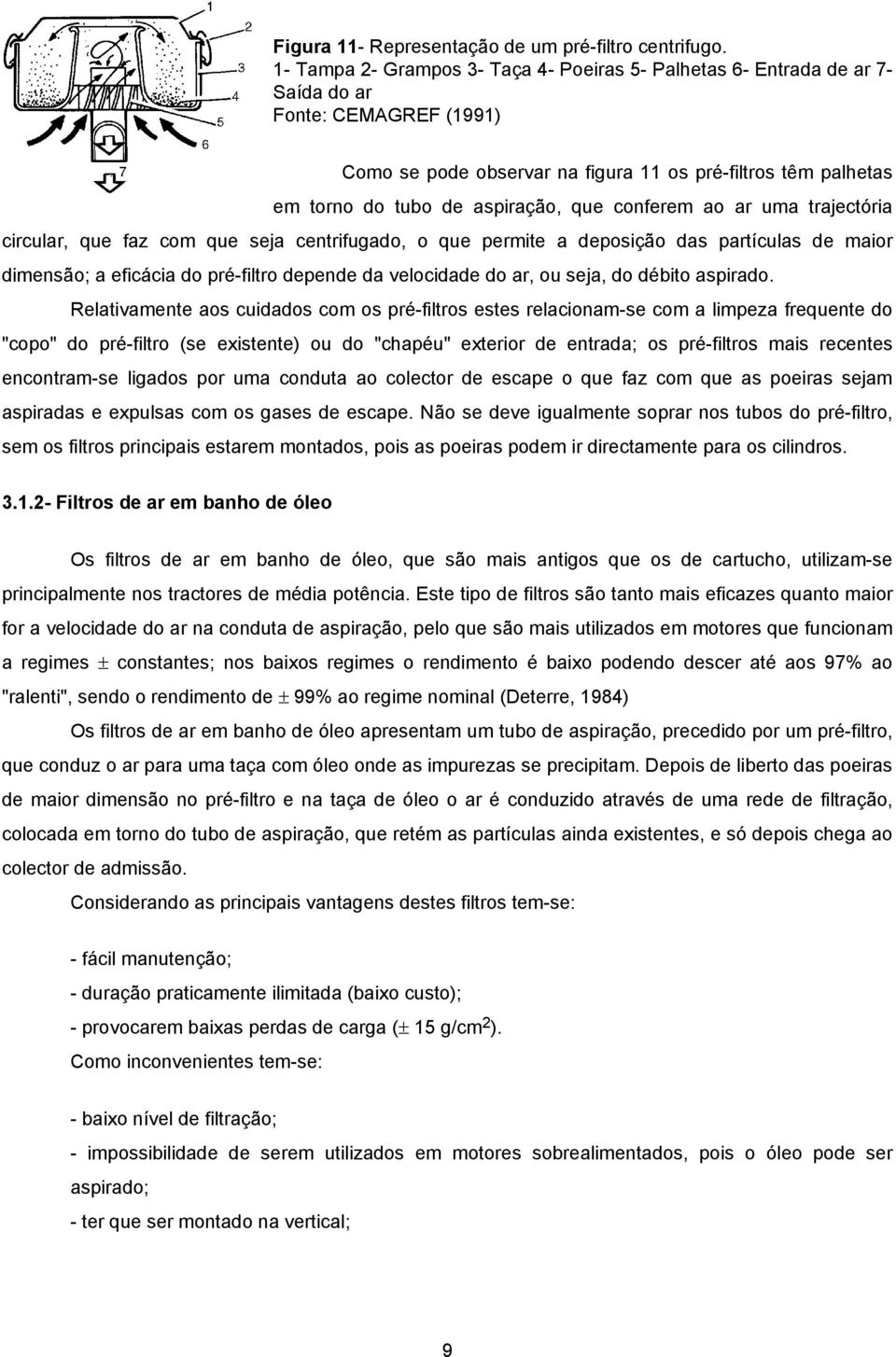 que conferem ao ar uma trajectória circular, que faz com que seja centrifugado, o que permite a deposição das partículas de maior dimensão; a eficácia do pré-filtro depende da velocidade do ar, ou