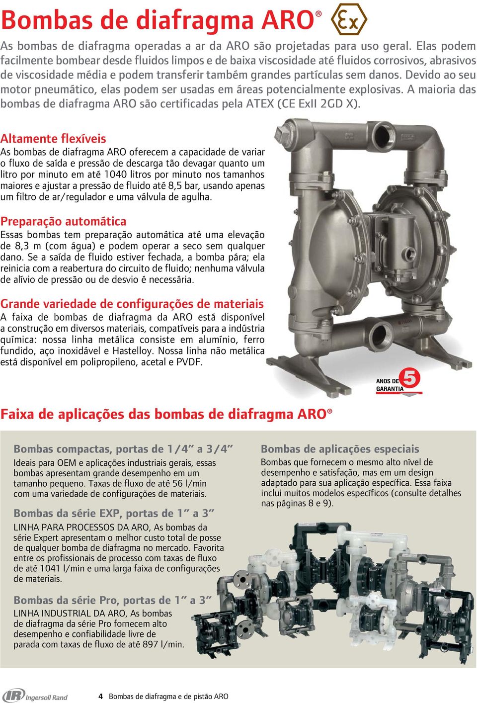 Devido ao seu motor pneumático, elas podem ser usadas em áreas potencialmente explosivas. A maioria das bombas de diafragma ARO são certificadas pela ATEX (CE ExII 2GD X).