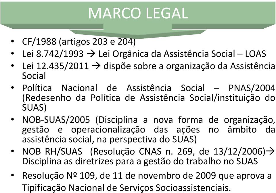 Social/instituição do SUAS) NOB-SUAS/2005 (Disciplina a nova forma de organização, gestão e operacionalização das ações no âmbito da assistência social, na
