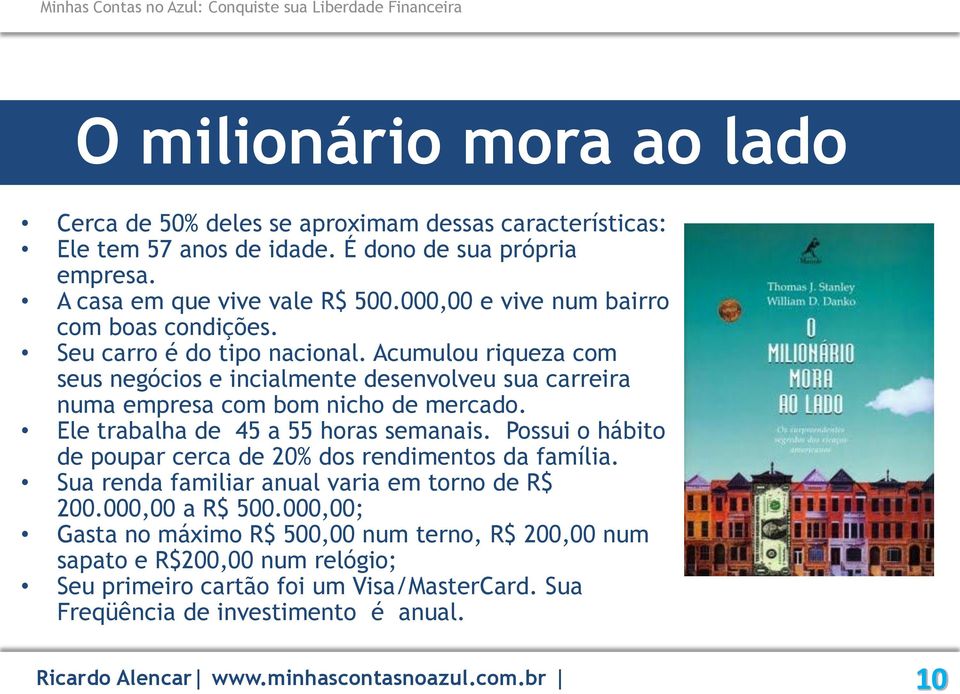 Acumulou riqueza com seus negócios e incialmente desenvolveu sua carreira numa empresa com bom nicho de mercado. Ele trabalha de 45 a 55 horas semanais.