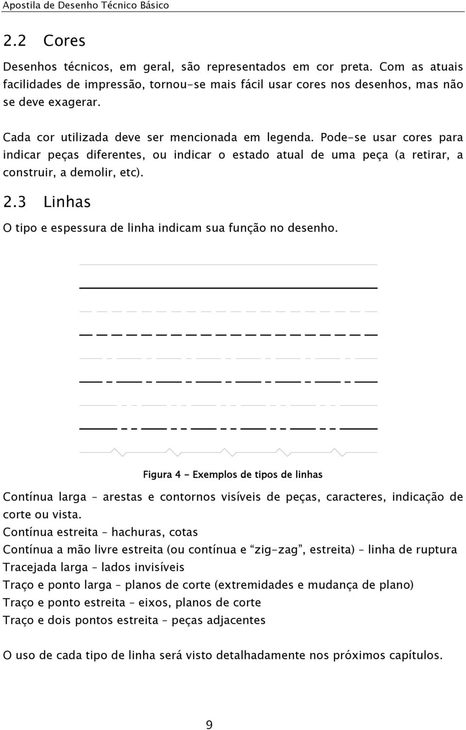 3 Linhas O tipo e espessura de linha indicam sua função no desenho.