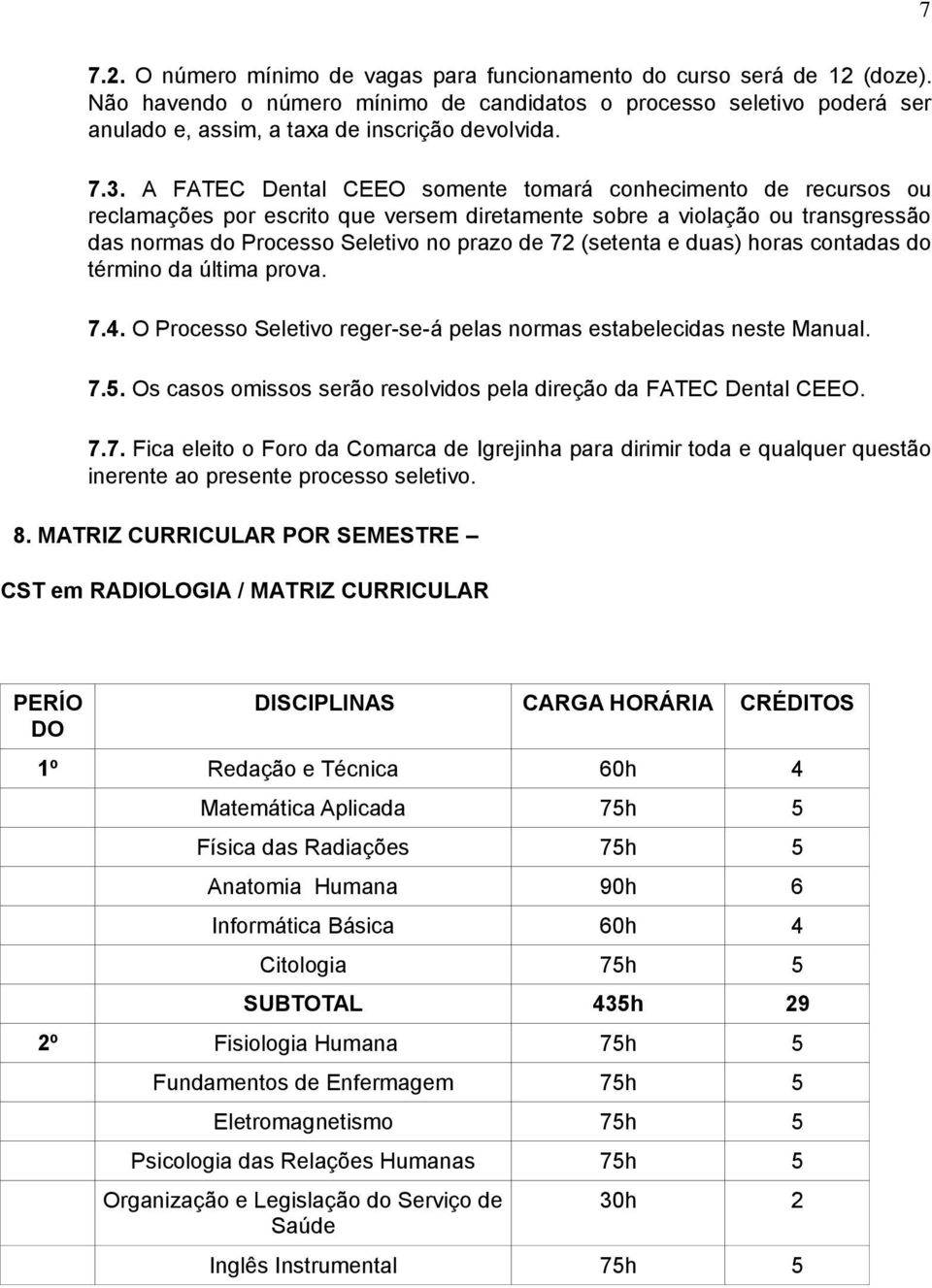 (setenta e duas) horas contadas do término da última prova. 7.4. O Processo Seletivo reger-se-á pelas normas estabelecidas neste Manual. 7.5.