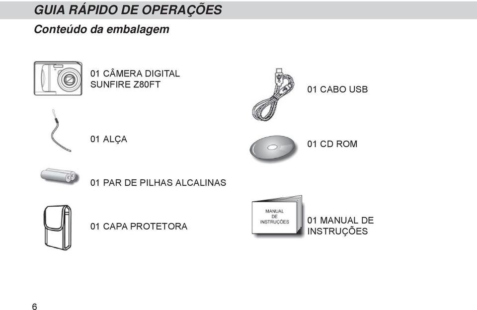 CABO USB 01 ALÇA 01 CD ROM 01 PAR DE PILHAS