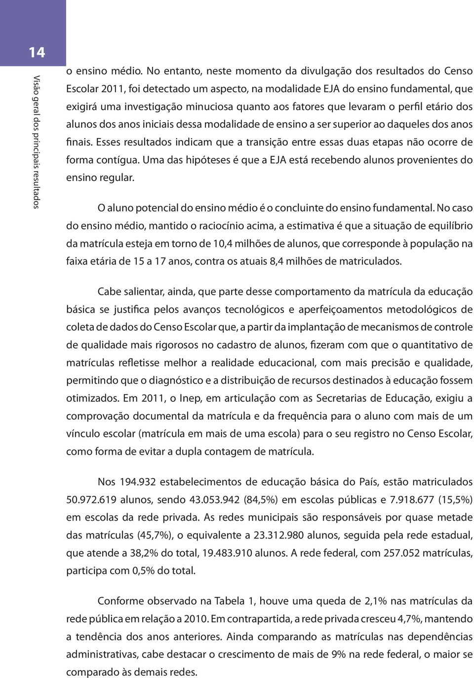 fatores que levaram o perfil etário dos alunos dos anos iniciais dessa modalidade de ensino a ser superior ao daqueles dos anos finais.