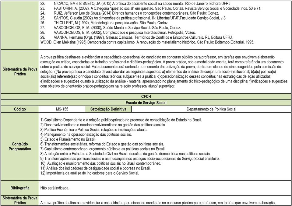 (2002) As dimensões da prática profissional. IN: Libertas/UFJF.Faculdade Serviço Social, v.3 26. THIOLLENT, M (1992), Metodologia da pesquisa-ação. São Paulo, Cortez. 27. VASCONCELOS, E. M. (2000), Saúde Mental e Serviço Social.