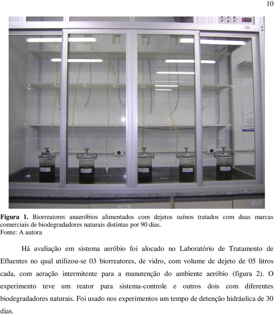 Fonte: A autora Há avaliação em sistema aeróbio foi alocado no Laboratório de Tratamento de Efluentes no qual utilizou-se 03 biorreatores, de vidro,