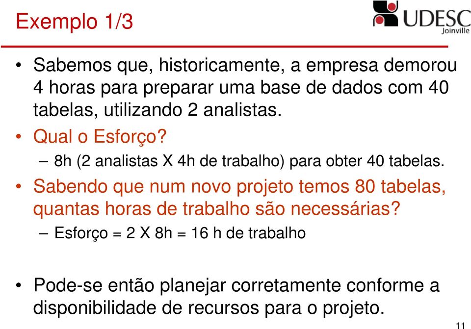 Sabendo que num novo projeto temos 80 tabelas, quantas horas de trabalho são necessárias?