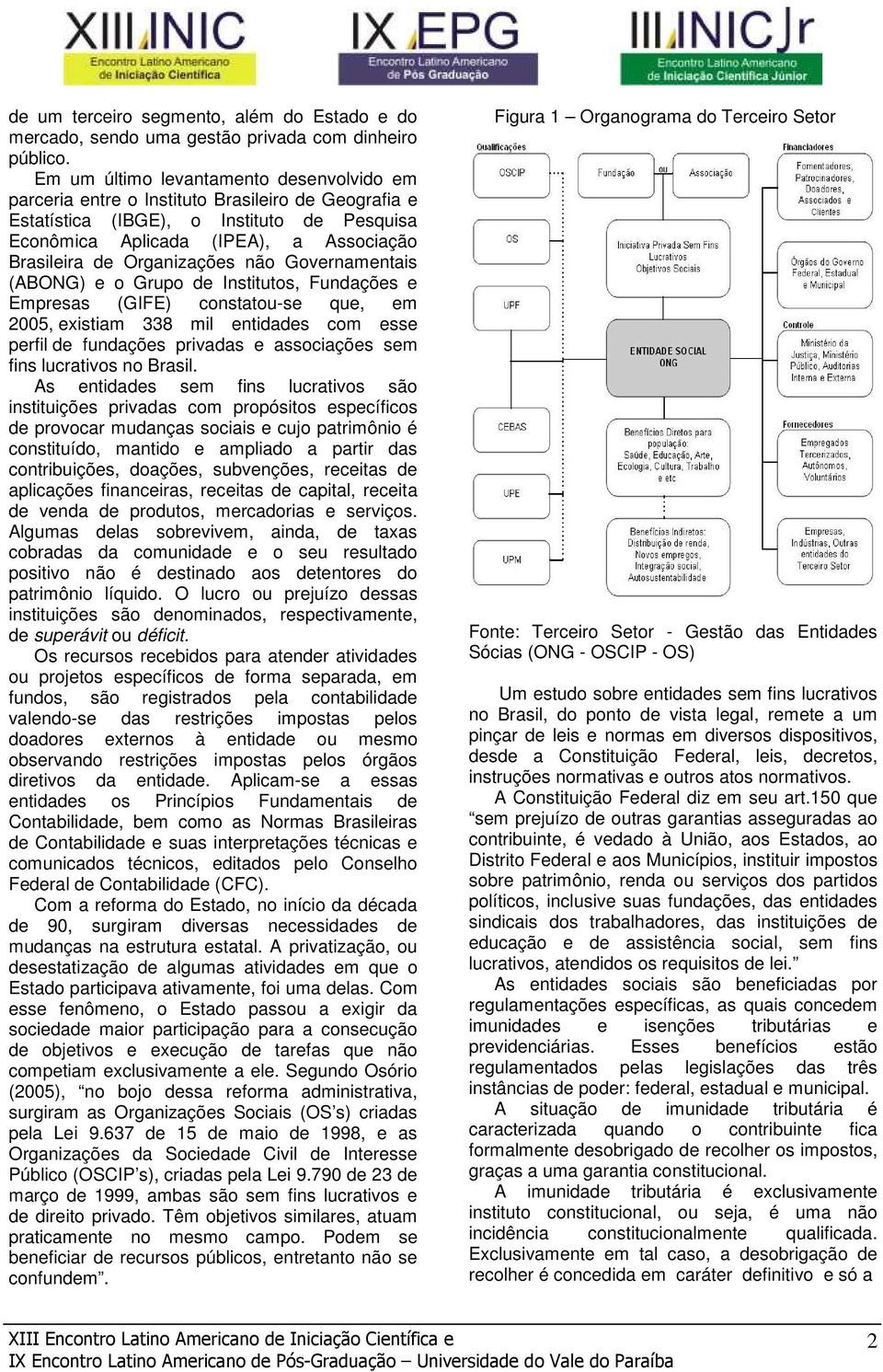 Organizações não Governamentais (ABONG) e o Grupo de Institutos, Fundações e Empresas (GIFE) constatou-se que, em 2005, existiam 338 mil entidades com esse perfil de fundações privadas e associações