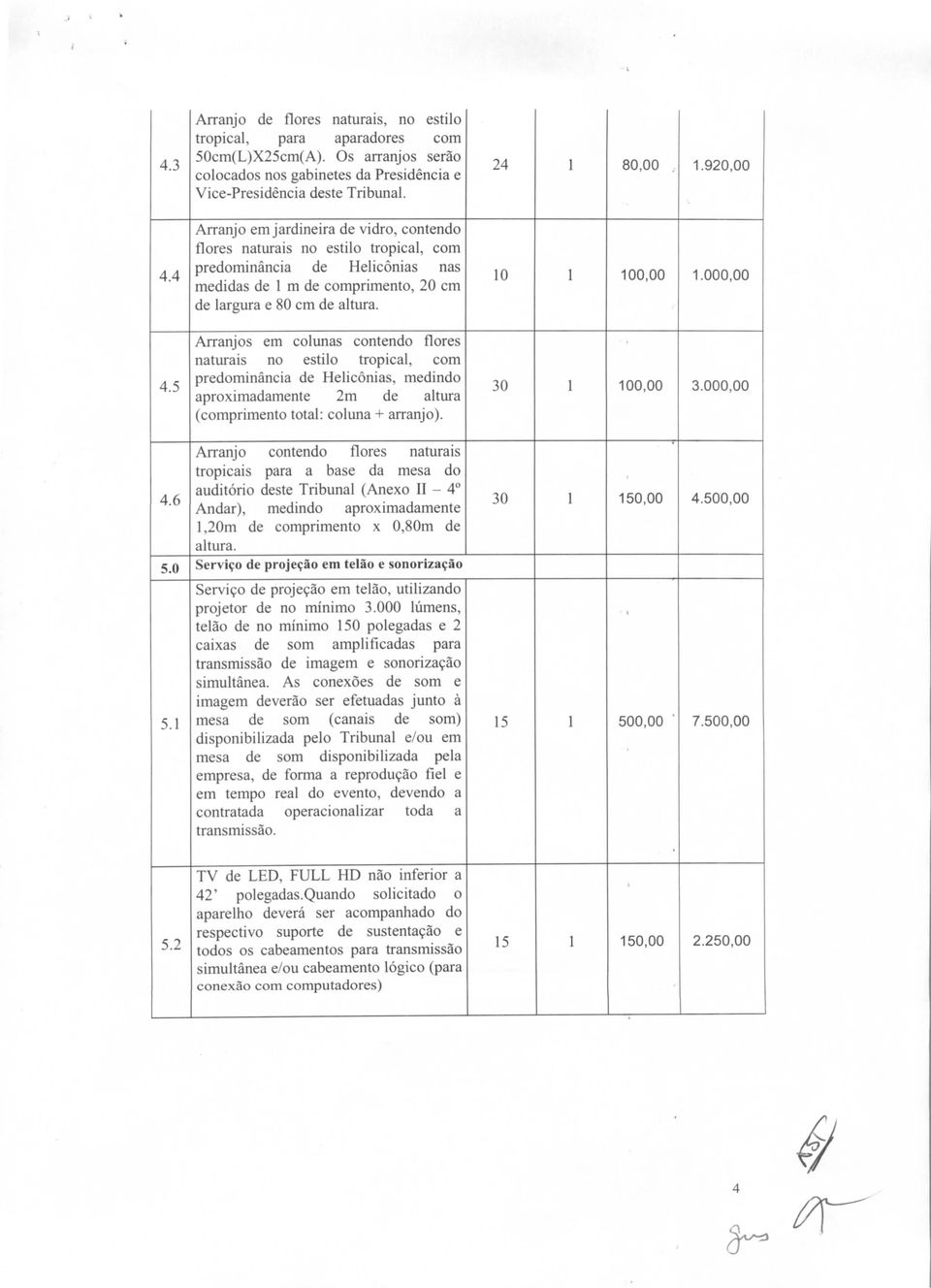 5 Arranjos em colunas contendo flores naturais no estilo tropical, com predominância de Helicônias, medindo aproximadamente 2m de altura (comprimento total: coluna + arranjo). 30 00,00 3.000,00 4.6 5.