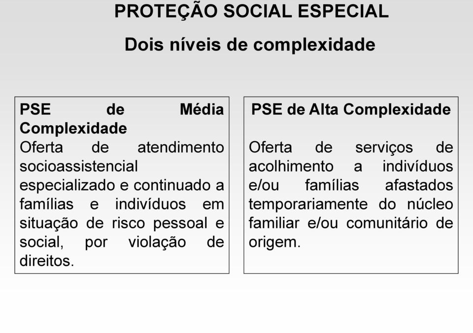 risco pessoal e social, por violação de direitos.