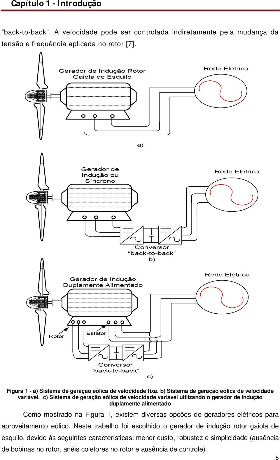 c) Sistema de geração eólica de velocidade variável utilizando o gerador de indução duplamente alimentado Como mostrado na Figura 1, existem diversas opções de geradores
