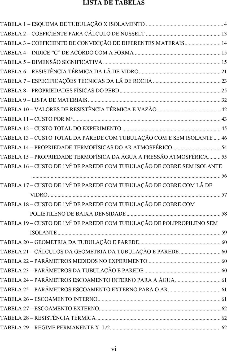 .. 23 TABELA 8 PROPRIEDADES FÍSICAS DO PEBD... 25 TABELA 9 LISTA DE MATERIAIS... 32 TABELA 10 VALORES DE RESISTÊNCIA TÉRMICA E VAZÃO... 42 TABELA 11 CUSTO POR M².