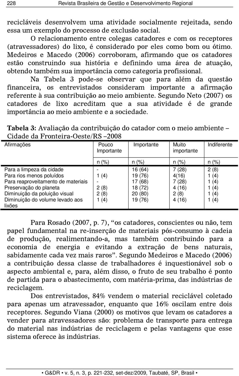 Medeiros e Macedo (2006) corroboram, afirmando que os catadores estão construindo sua história e definindo uma área de atuação, obtendo também sua importância como categoria profissional.