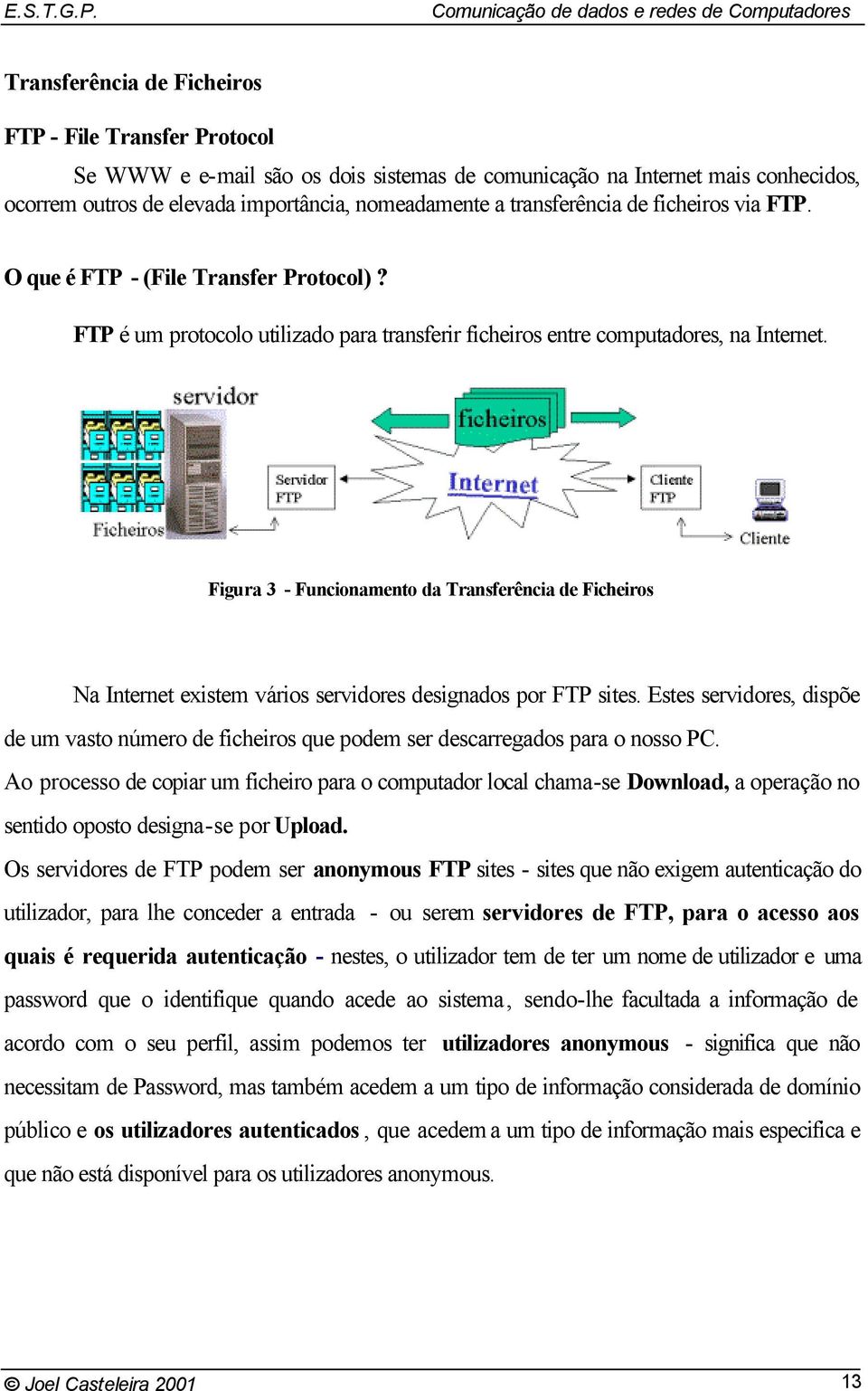 Figura 3 - Funcionamento da Transferência de Ficheiros Na Internet existem vários servidores designados por FTP sites.