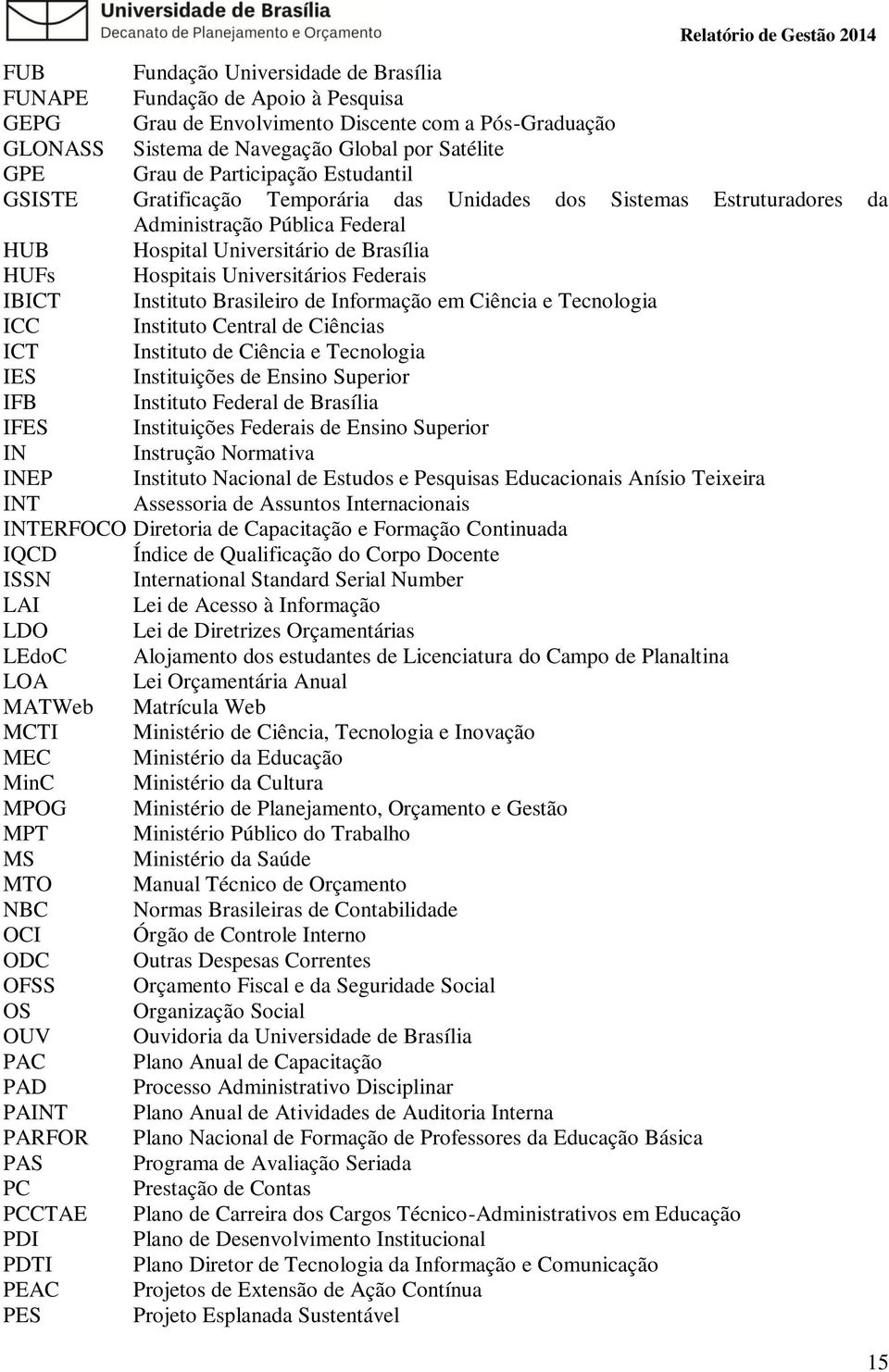 Federais IBICT Instituto Brasileiro de Informação em Ciência e Tecnologia ICC Instituto Central de Ciências ICT Instituto de Ciência e Tecnologia IES Instituições de Ensino Superior IFB Instituto