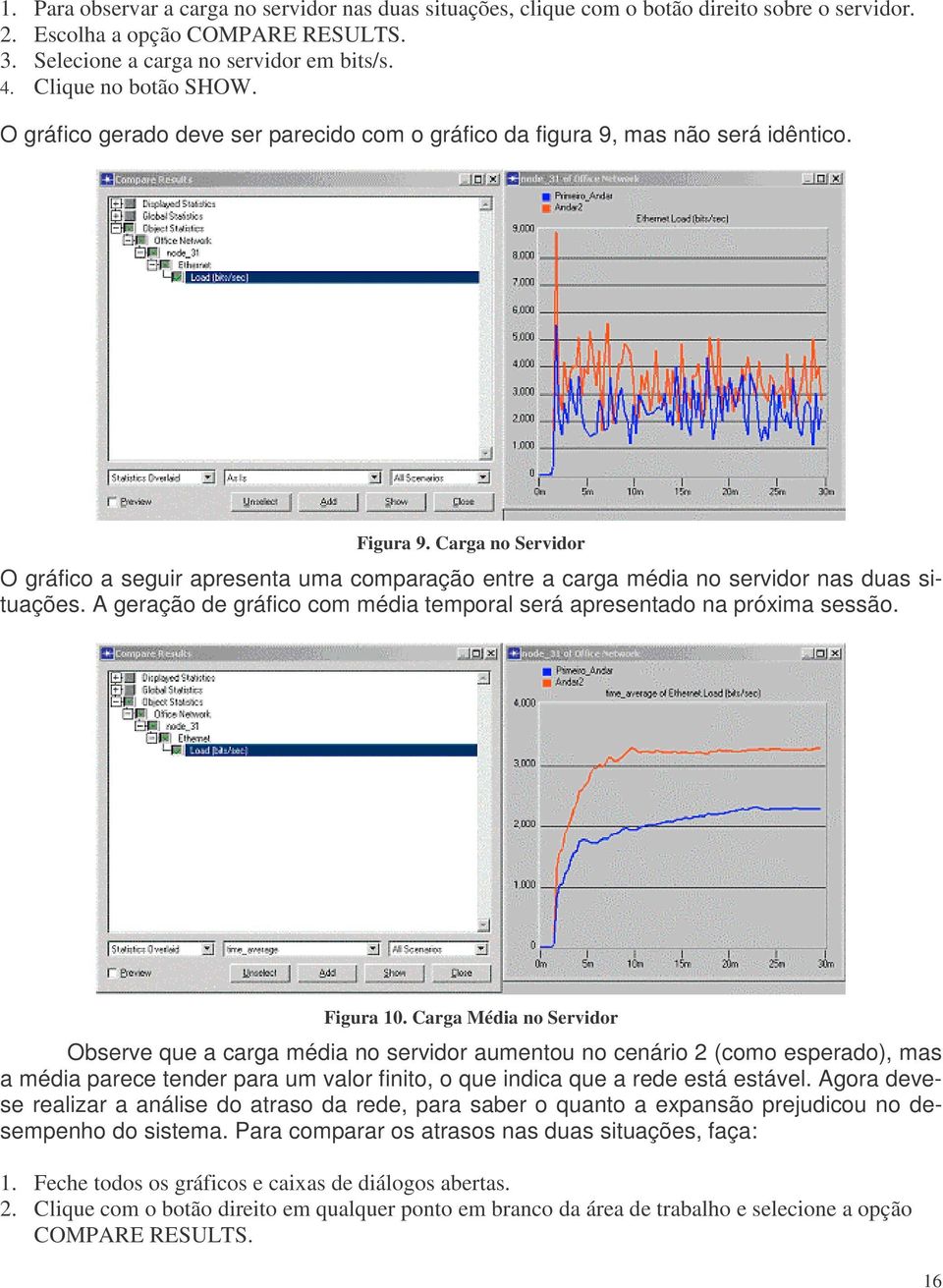 Carga no Servidor O gráfico a seguir apresenta uma comparação entre a carga média no servidor nas duas situações. A geração de gráfico com média temporal será apresentado na próxima sessão. Figura 10.