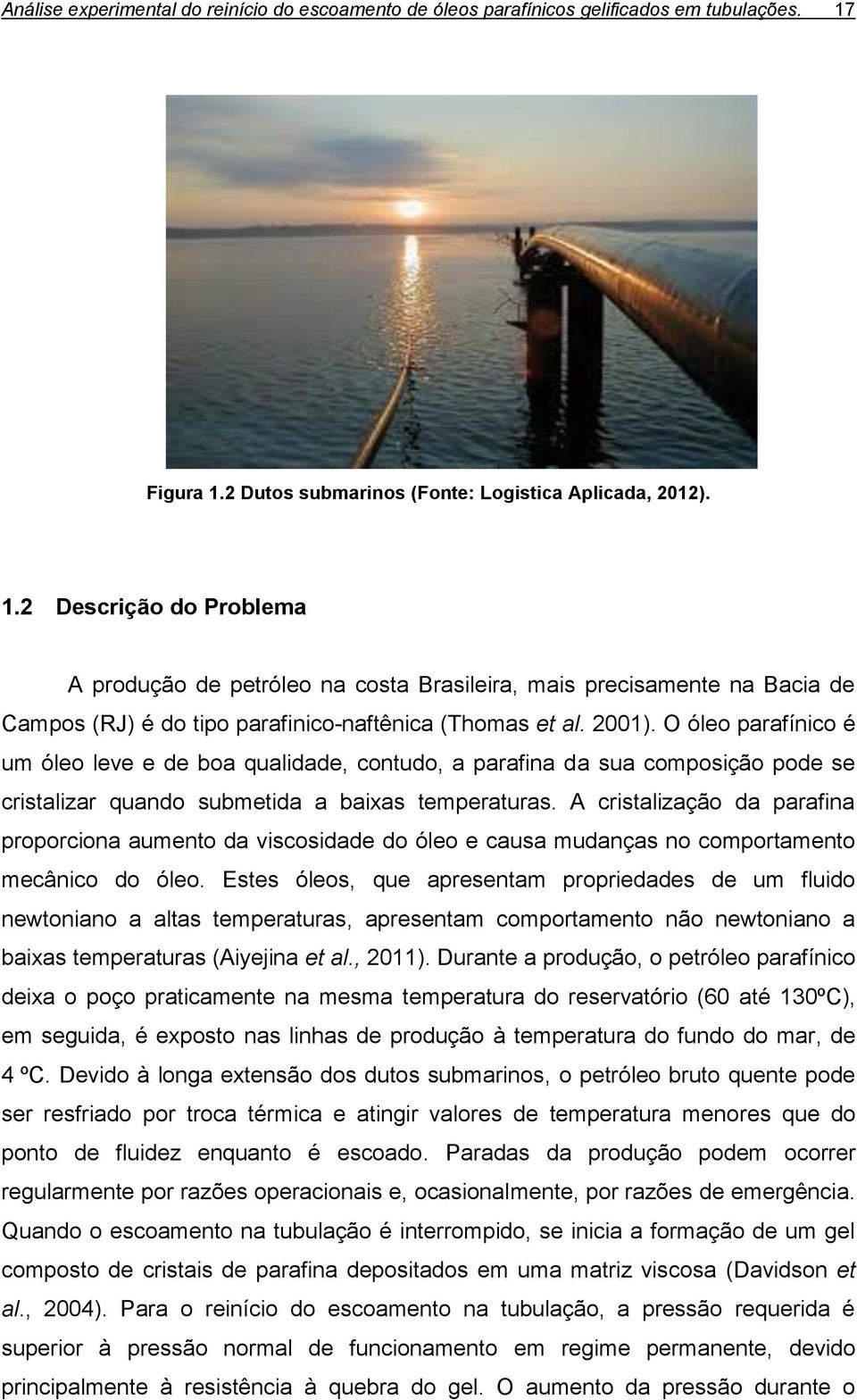 2001). O óleo parafínico é um óleo leve e de boa qualidade, contudo, a parafina da sua composição pode se cristalizar quando submetida a baixas temperaturas.