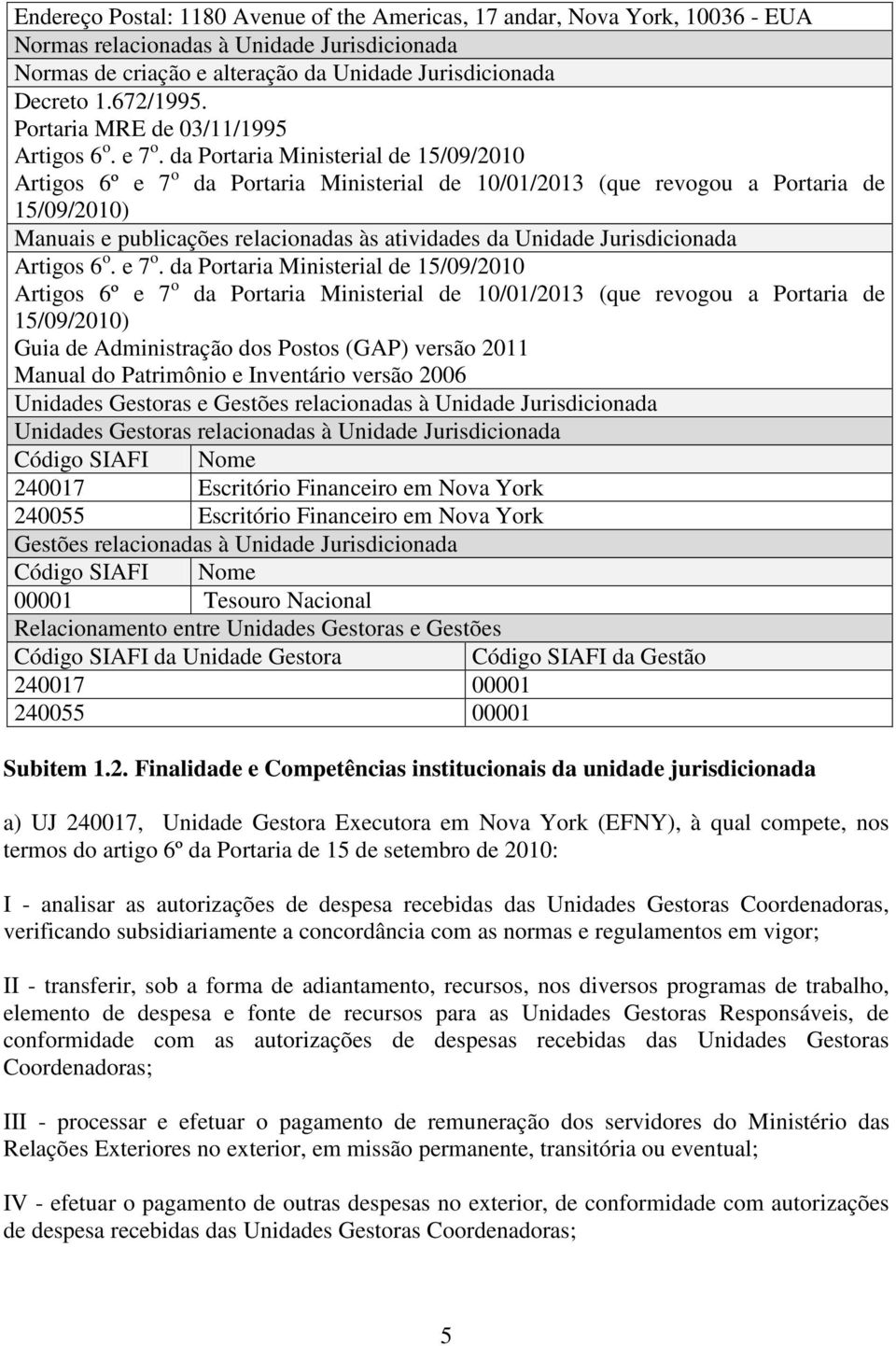 da Portaria Ministerial de 15/09/2010 Artigos 6º e 7 o da Portaria Ministerial de 10/01/2013 (que revogou a Portaria de 15/09/2010) Manuais e publicações relacionadas às atividades da Unidade