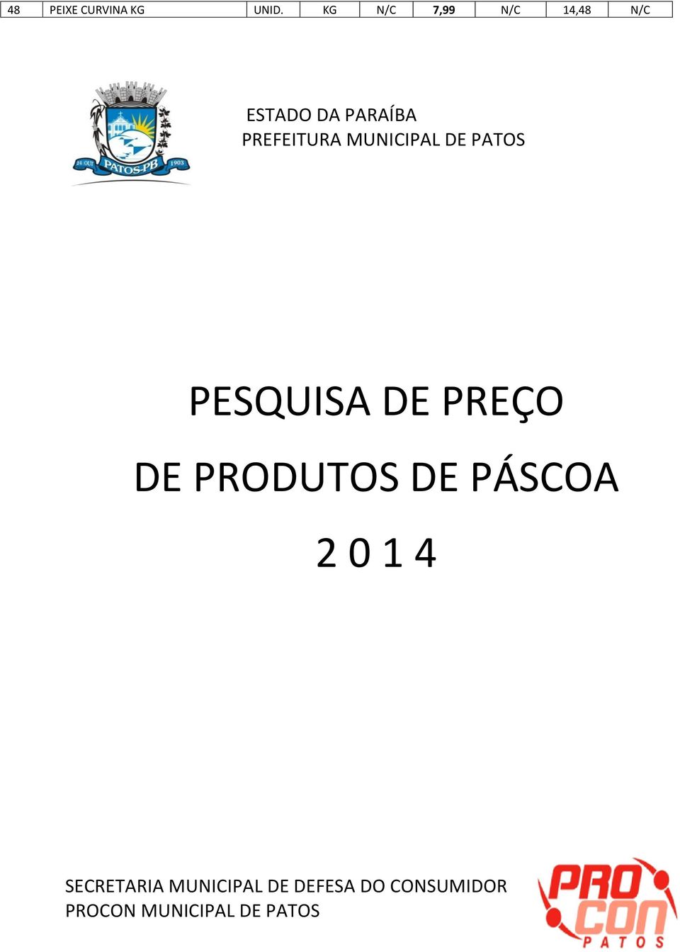 MUNICIPAL DE PATOS PESQUISA DE PREÇO DE PRODUTOS DE