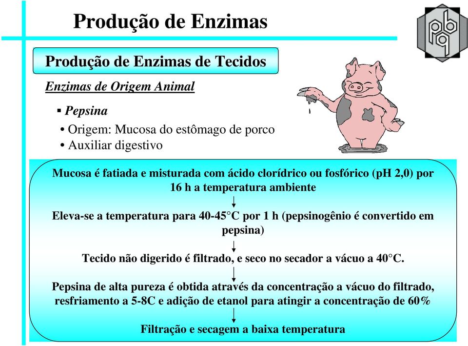 (pepsinogênio é convertido em pepsina) Tecido não digerido é filtrado, e seco no secador a vácuo a 40 C.