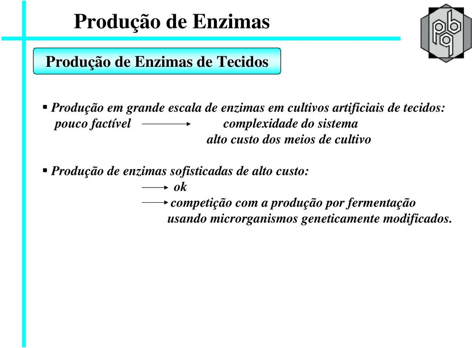 custo dos meios de cultivo Produção de enzimas sofisticadas de alto custo: ok