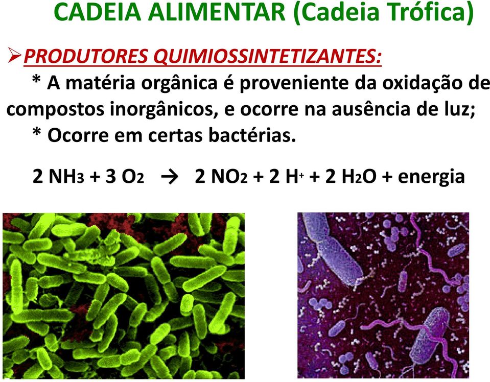 oxidação de compostos inorgânicos, e ocorre na ausência de