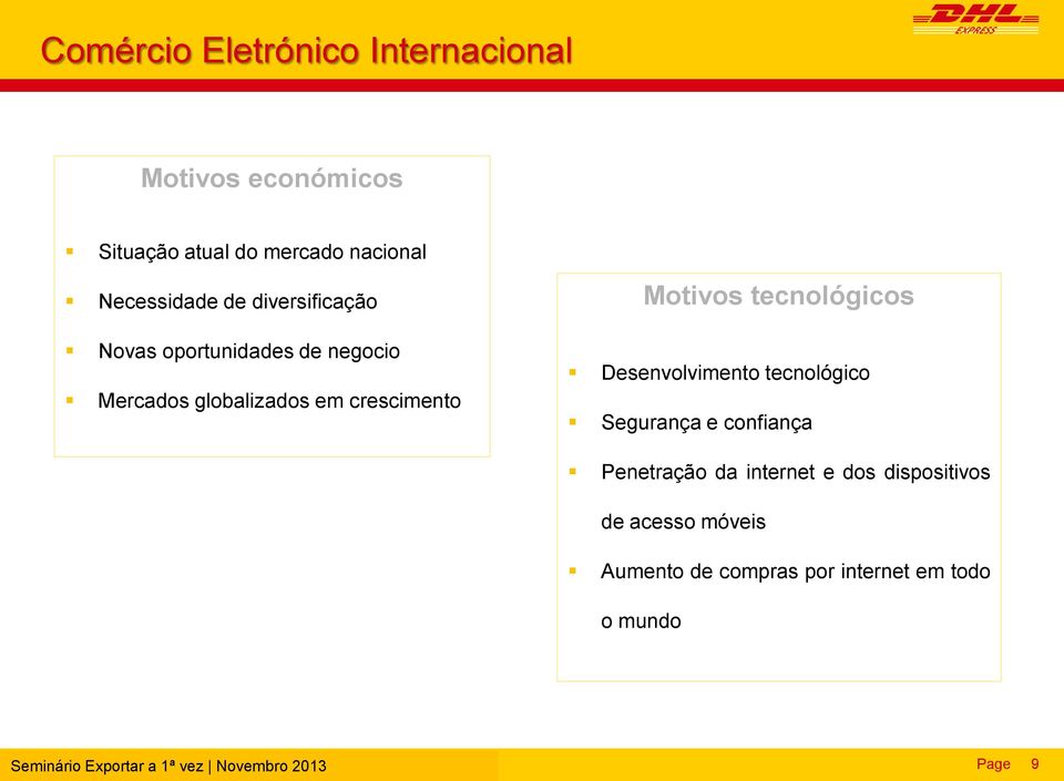 crescimento Motivos tecnológicos Desenvolvimento tecnológico Segurança e confiança