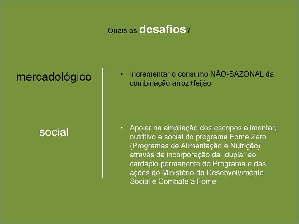 na ampliação dos escopos alimentar, nutritivo e social do programa Fome Zero (Programas